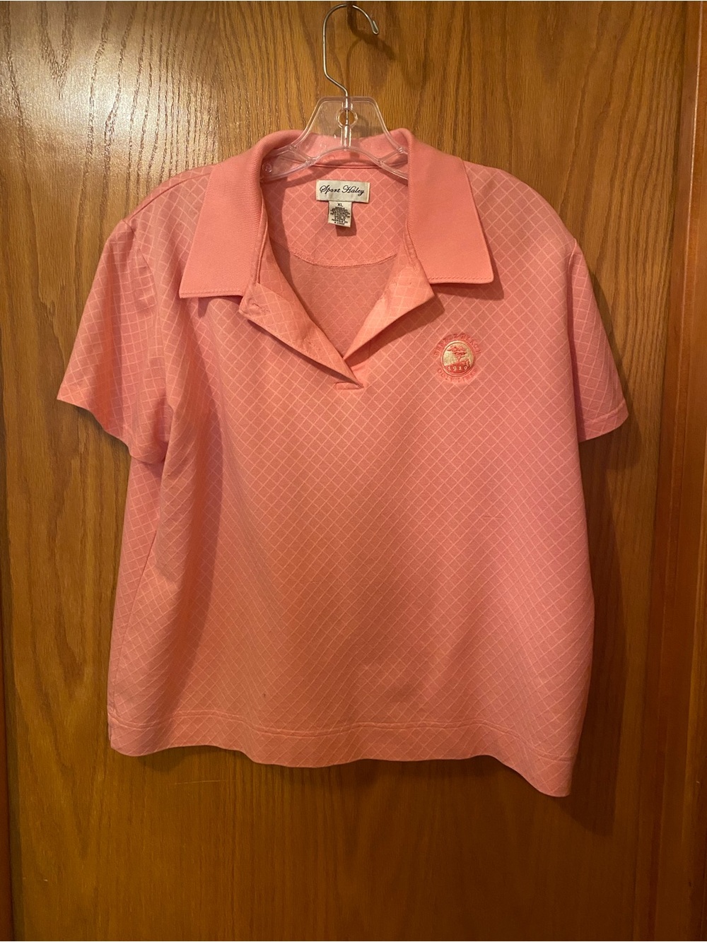 Sport Haley XL Peachy/Pink Diamond-Textured Polo w/Embroidered Pebble Beach Logo